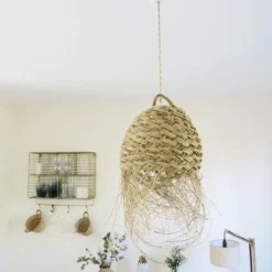 Abat-jour pour luminaire bohème marocain rond en paille