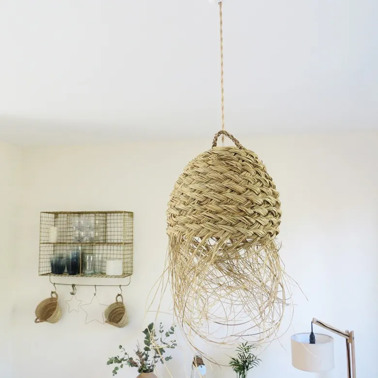 Abat-jour pour luminaire bohème marocain rond en paille