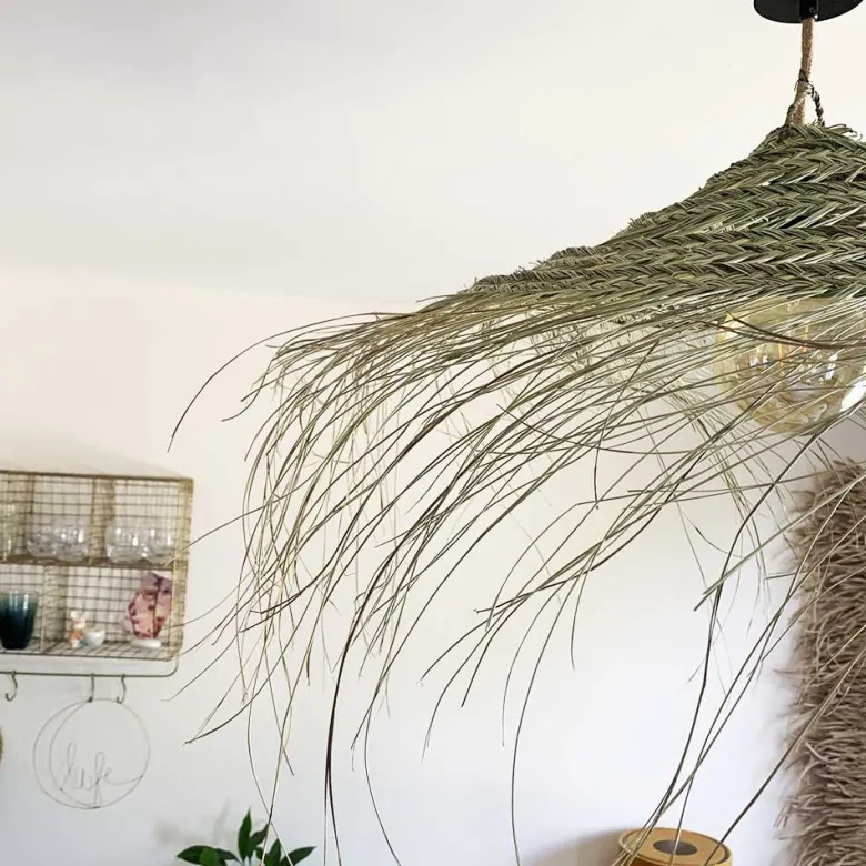 Abat-jour pour suspension naturelle ajourée m forme parasol fibre alfa