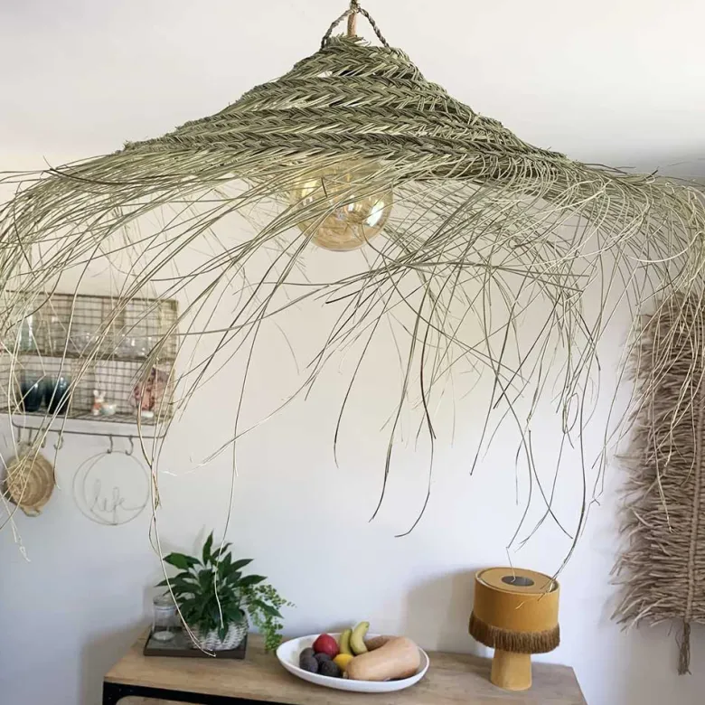 Abat-jour pour suspension naturelle ajourée m forme parasol fibre alfa