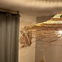Abat-jour pour suspension naturelle ajourée m forme parasol fibre alfa