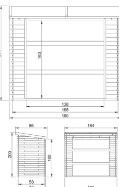 Abri à bûches -l86xl184xh200 cm - 0.9 m2