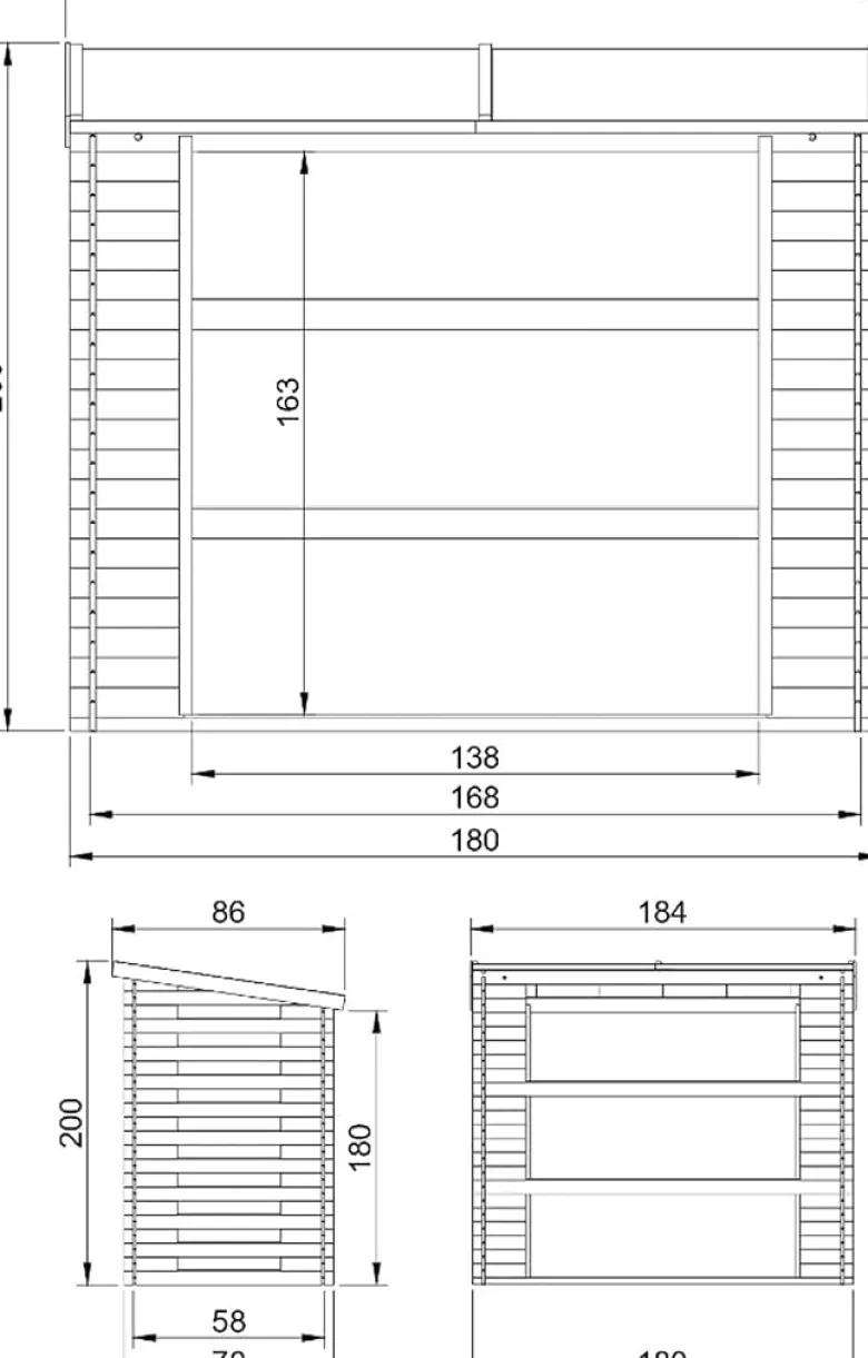 Abri à bûches -l86xl184xh200 cm - 0.9 m2