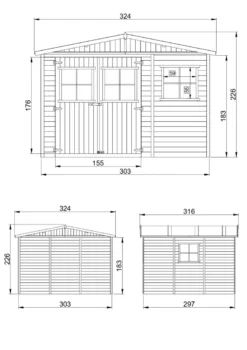 Abride jardin en bois avec les planchers imprégné - h226x316x324 cm-9 m²