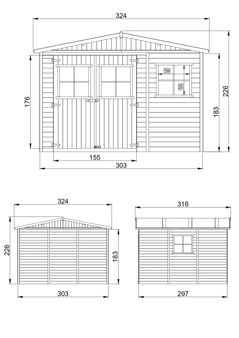 Abride jardin en bois avec les planchers imprégné - h226x316x324 cm-9 m²