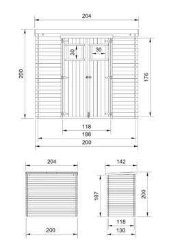Abri de jardin en bois avec sol traité l204xl142xh200cm-2.22m2