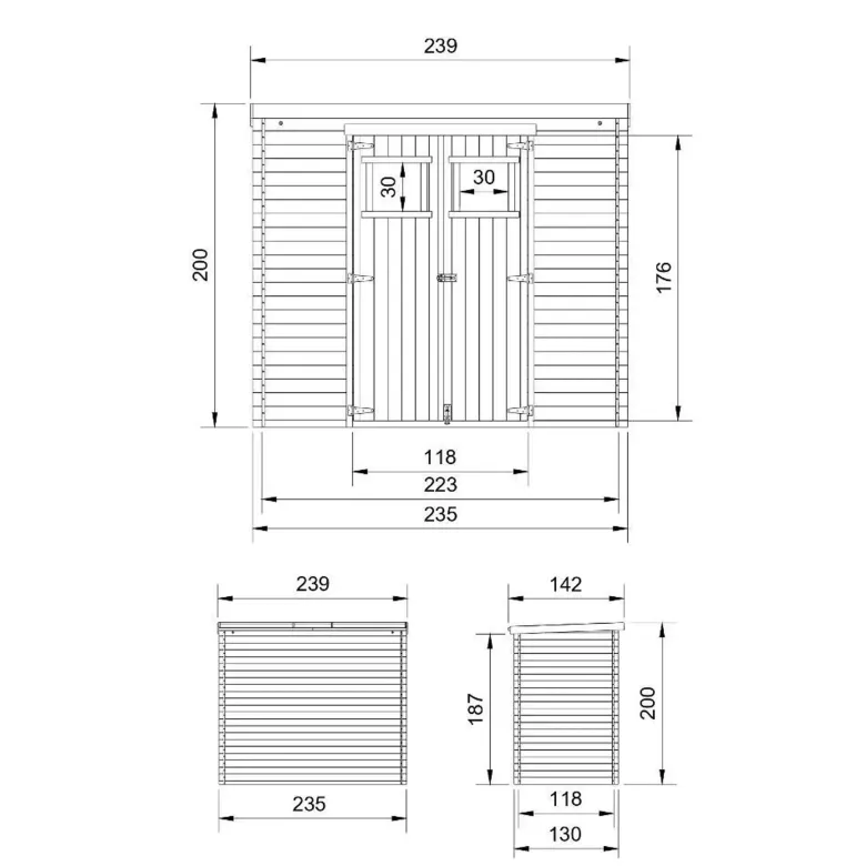 Abri de jardin en bois avec sol traité - l239xl142xh200cm-2.63 m2