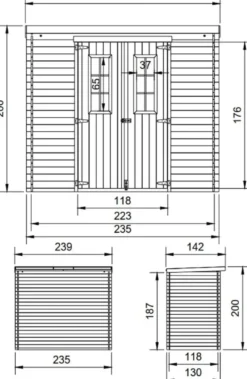 Abri de jardin en bois avec sol traité - l239xl142xh200cm-2.63 m2