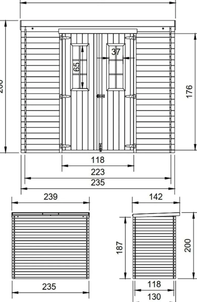 Abri de jardin en bois avec sol traité - l239xl142xh200cm-2.63 m2