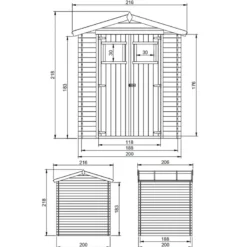 Abri de jardin en bois avec sol traité - l216xl206xh218 cm 3.53 m2