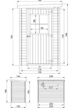 Abri de jardin en bois avec sol traité- l239xl144xh198 cm-2.63 m2