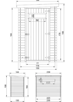 Abri de jardin en bois avec sol traité- l239xl144xh198 cm-2.63 m2