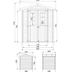 Abri de jardin en bois avec sol traité l216xl206xh218 cm - 3.53 m2