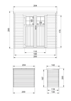 Abri de jardin en bois de haute qualité l204xl142xh200cm-2.22m2