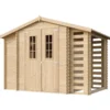 Abri de jardin en bois et range bûches avec sol traité 3,53 + 0,97+0,97m2