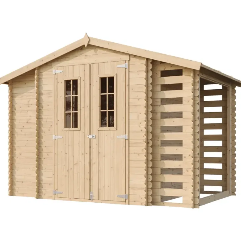 Abri de jardin en bois et range bûches avec sol traité 3,53 + 0,97+0,97m2