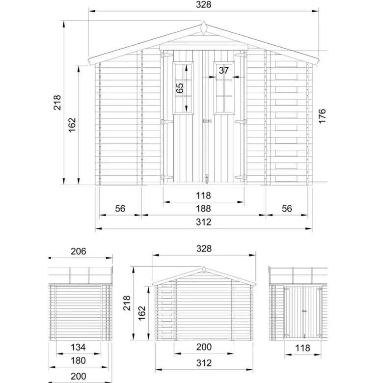 Abri de jardin en bois et range bûches extérieur - 3,53 + 0,97+0,97 m2