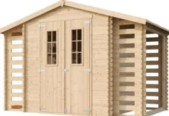 Abri de jardin en bois et range bûches extérieur - 3,53 + 0,97+0,97 m2