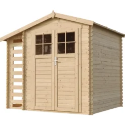 Abri de jardin en bois et range bûches avec sol traité - 3,53 + 0,97 m2