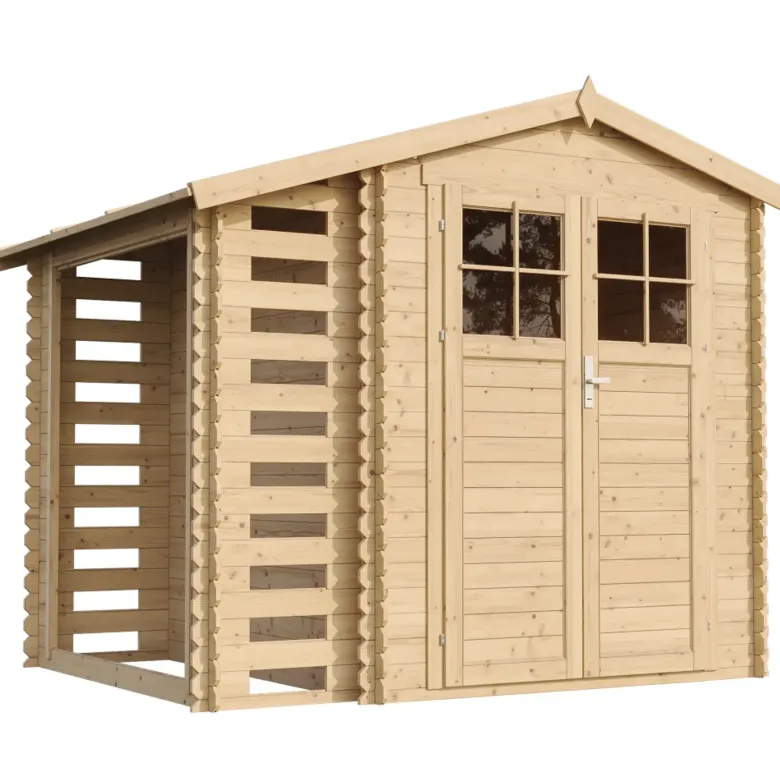Abri de jardin en bois et range bûches avec sol traité - 3,53 + 0,97 m2