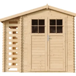Abri de jardin en bois et range bûches avec sol traité - 3,53 + 0,97 m2