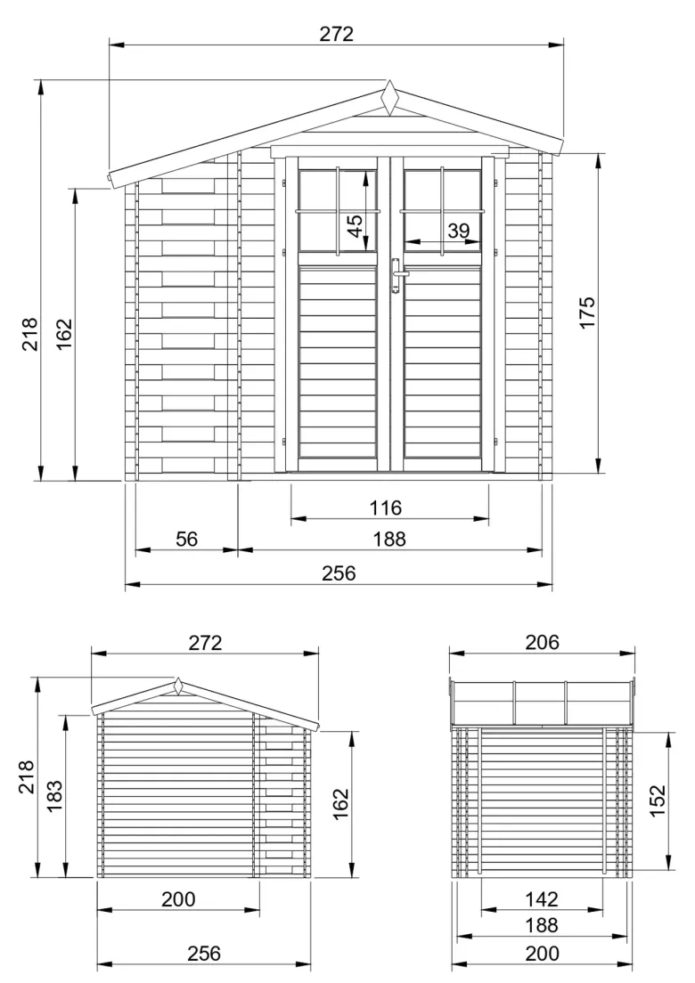 Abri de jardin en bois et range bûches avec sol traité - 3,53 + 0,97 m2