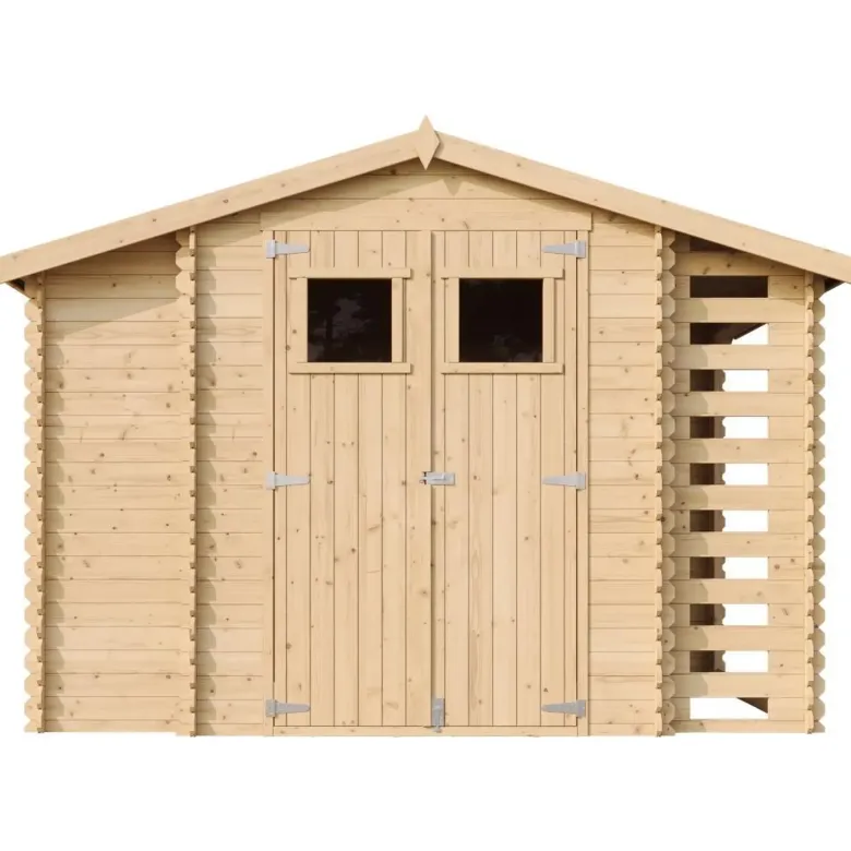 Abri de jardin en bois et range bûches avec sol traité 3,53 + 0,97+0,97m2