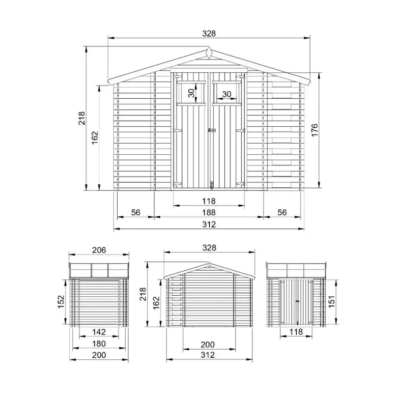 Abri de jardin en bois et range bûches avec sol traité 3,53 + 0,97+0,97m2