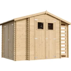Abri de jardin en bois et range bûches avec sol traité 3,53 + 0,97+0,97m2