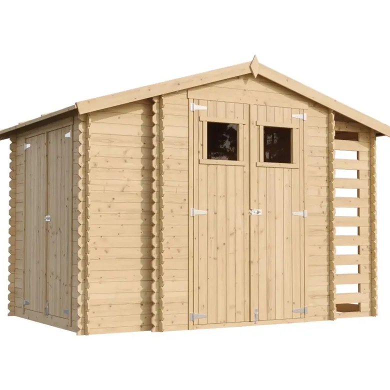 Abri de jardin en bois et range bûches avec sol traité 3,53 + 0,97+0,97m2