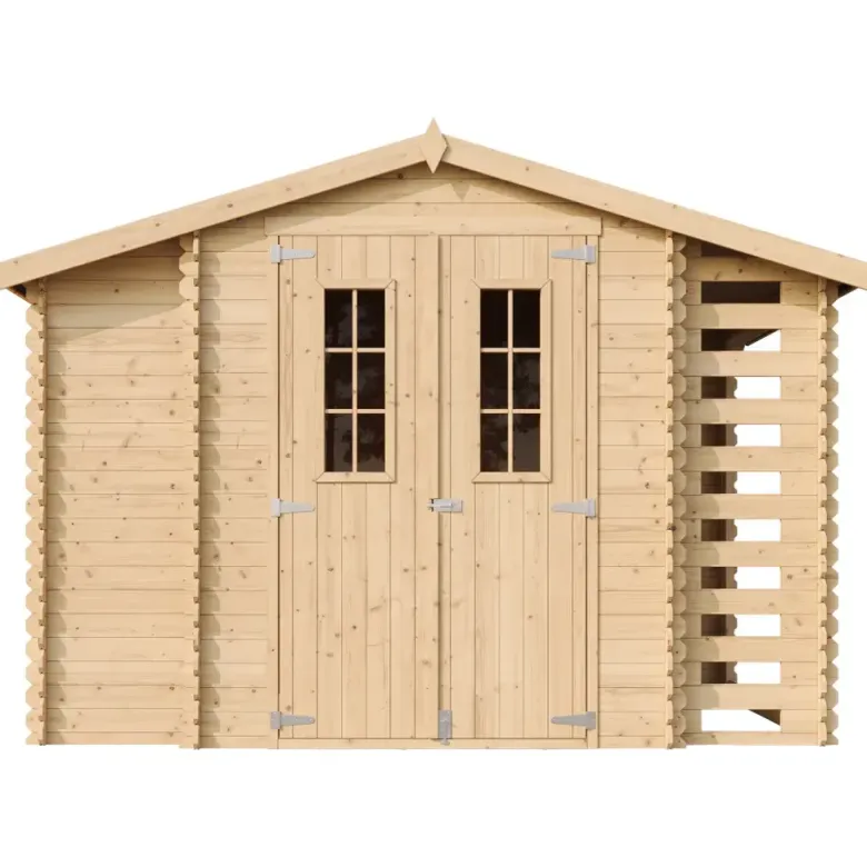 Abri de jardin en bois et range bûches extérieur - 3,53 + 0,97+0,97 m2