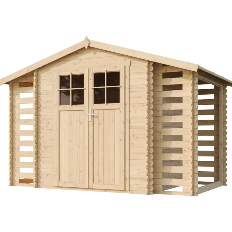 Abri de jardin en bois et range bûches extérieur - 3,53 + 0,97+0,97 m2