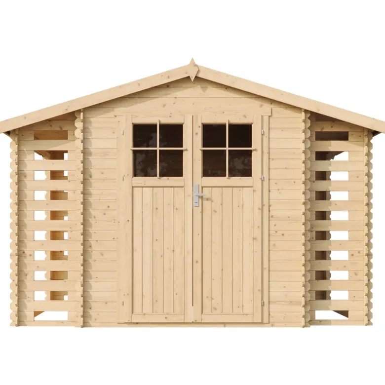 Abri de jardin en bois et range bûches extérieur - 3,53 + 0,97+0,97 m2