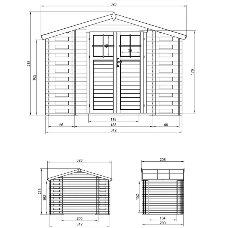 Abri de jardin en bois et range bûches extérieur - 3,53 + 0,97+0,97 m2