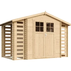 Abri de jardin en bois et range bûches extérieur - 3,53 + 0,97+0,97 m2