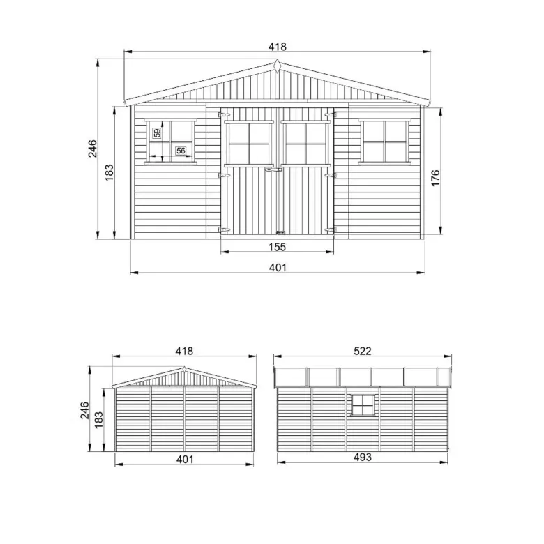Abri de jardin en bois - h246x418x522 cm-20 m²
