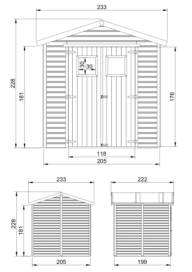 Abri de jardin en bois - h228x222x233 cm-4,2 m²