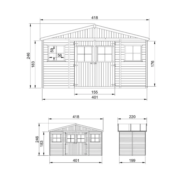 Abri de jardin en bois les planchers imprégné- h246x418x220 cm 8 m²