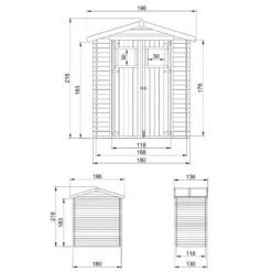 Abri de jardin en bois - l196xl136xh218 cm- 1.98 m2
