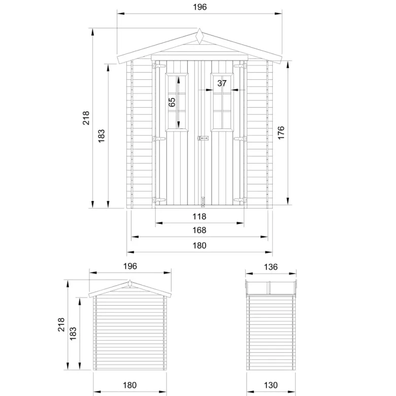 Abri de jardin en bois - l196xl136xh218 cm- 1.98 m2