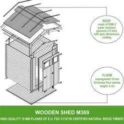 Abri de jardin en bois - l236xl226xh218 cm - 4.33 m2