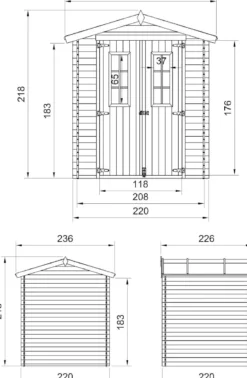 Abri de jardin en bois - l236xl226xh218 cm- 4.33 m2