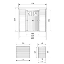 Abri de jardin en bois - l239xl142xh200cm-2.63 m2