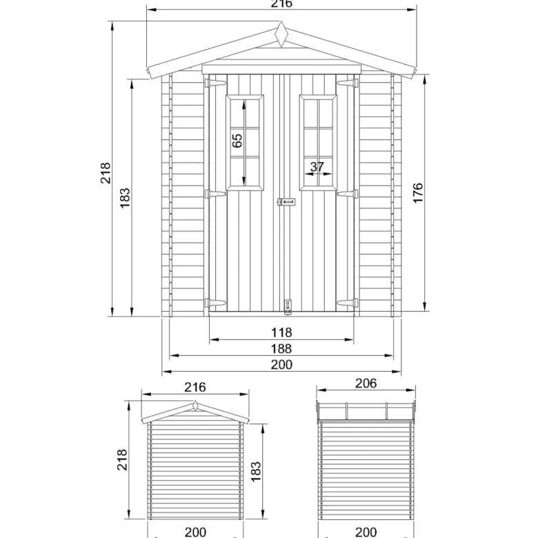 Abri de jardin en bois - l216xl206xh218 cm 3.53 m2