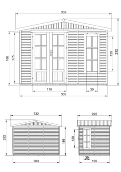 Abri de jardin en bois 6 m2 - avec des bardeaux bitumineux - rouge