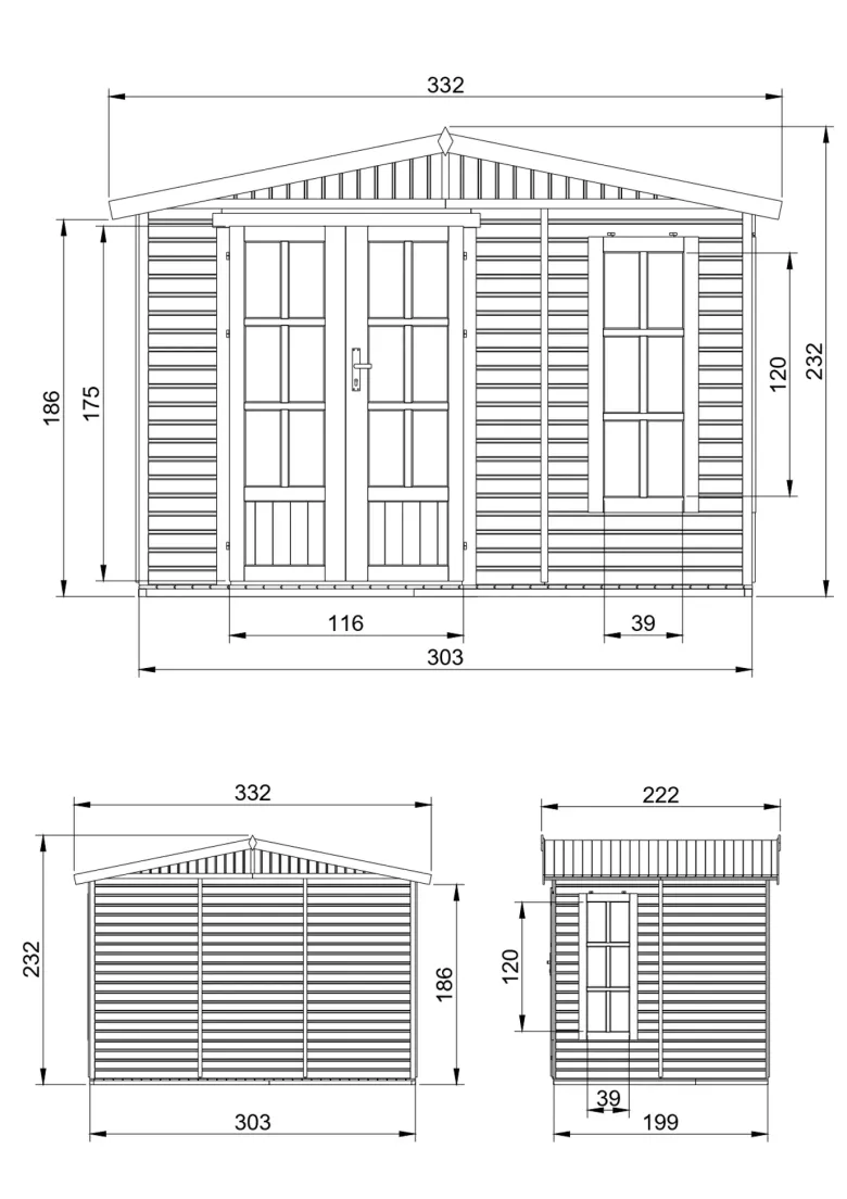 Abri de jardin en bois 6 m2 - avec des bardeaux bitumineux - rouge