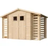 Abri de jardin en bois range bûches extérieur avec sol traité 3,53+2x0,97m2