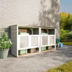 Abri de jardin pour poubelles, cache poubelle extérieur 2x240l gris