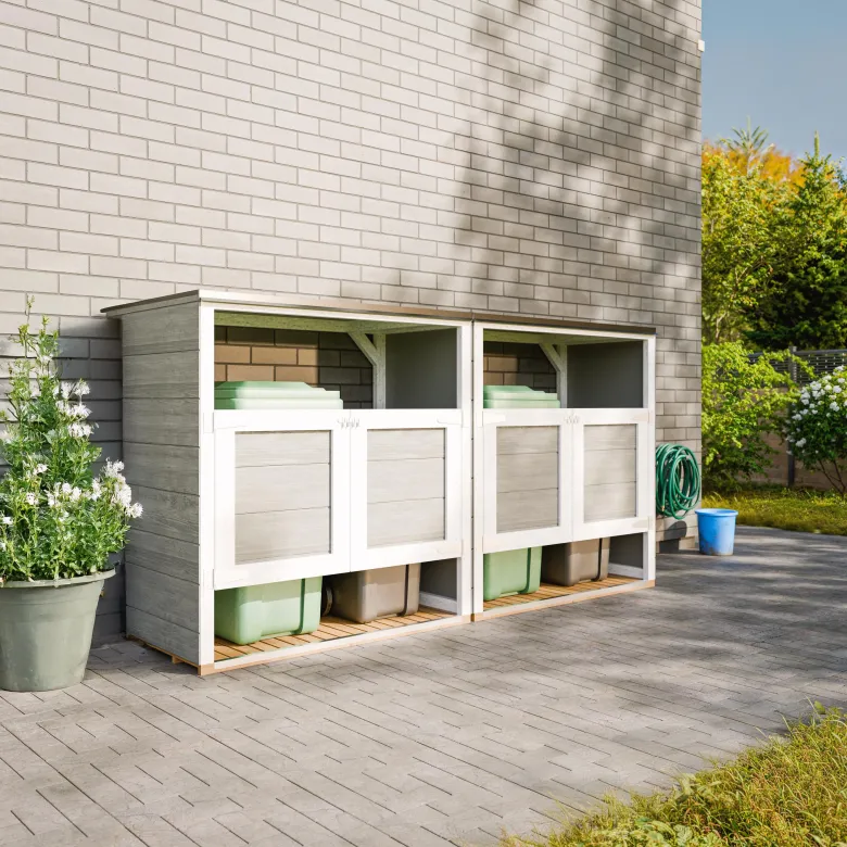 Abri de jardin pour poubelles, cache poubelle extérieur 2x240l gris