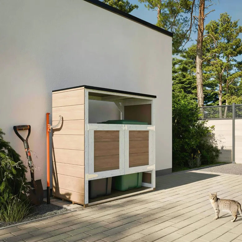 Abri de jardin pour poubelles, cache poubelle extérieur 2x240l beige